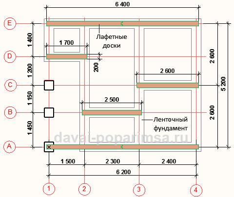 Проектируем первый венец сруба бани 5x6 метров 