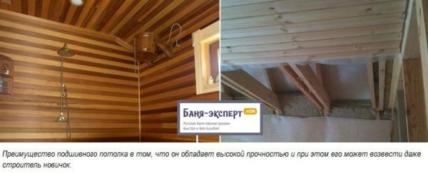 Подшивной потолок в бане Подшивной потолок в бане