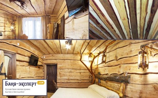 Настильный потолок в бане Настильный потолок в бане