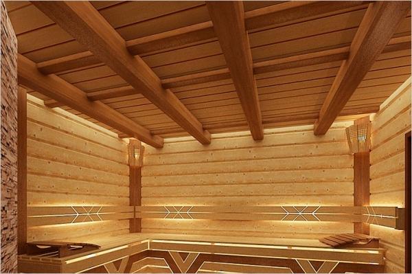 Настильный потолок в бане Настильный потолок в бане