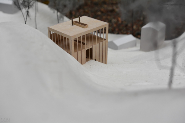 Деревянная резиденция, встроенная в скалистый склон