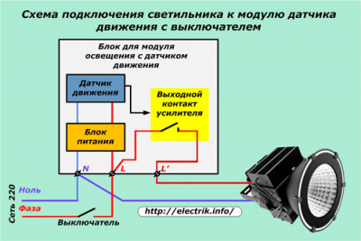 Типовые схемы подключения датчика движения для освещения