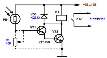 Схемы фотореле для управления освещением Схемы фотореле для управления освещением
