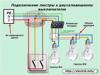 Как подключить люстру к выключателю